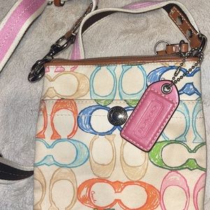 COACH MULTI-COLOR SCRIBBLE CANVAS CROSSBODY PURSE (Matching Shoes and Tote)